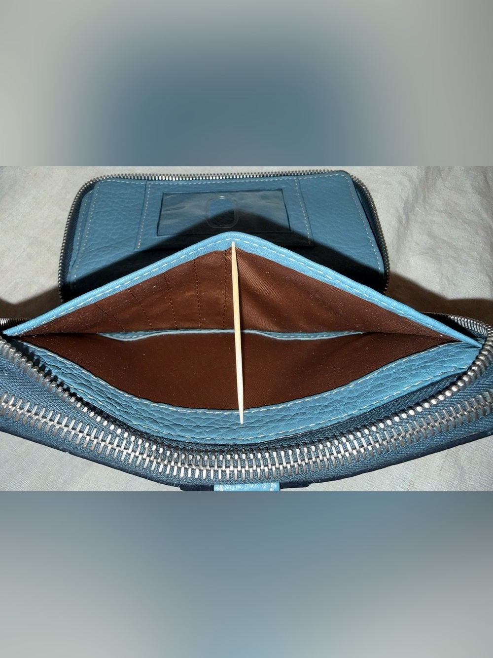 Dooney & Bourke Greyish Blue Zip-Around Leather Wallet - Picture 12 of 16